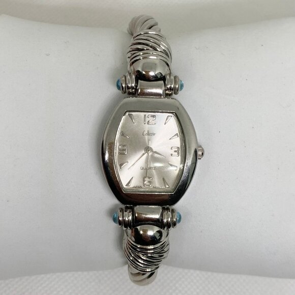 Collezio women silver tone watch 22mm quartz blue crystals size  7” running - Picture 1 of 8